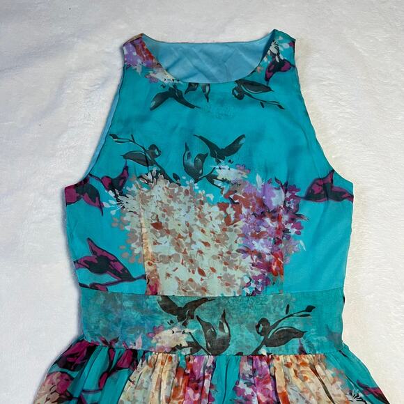 Women's Sleeveless Crewneck Floral Print Fit and Flare Mini Dress Size XS Boho - Picture 3 of 9